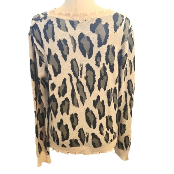 Womens LUSH cream & army green leopard spot sweater size Small - Picture 5 of 12